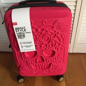 IT LUGGAGE CANDY Calavera SKULL Embossed 3D Checked Hardside Roller Carry On-NWT